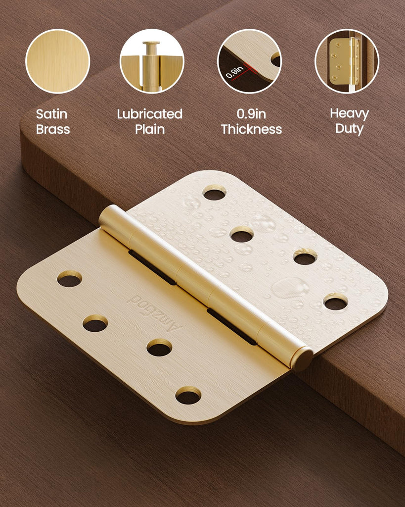Gold Door Hinges 3 Pack 4 Inch Rounded with 5/8" Radius Corners