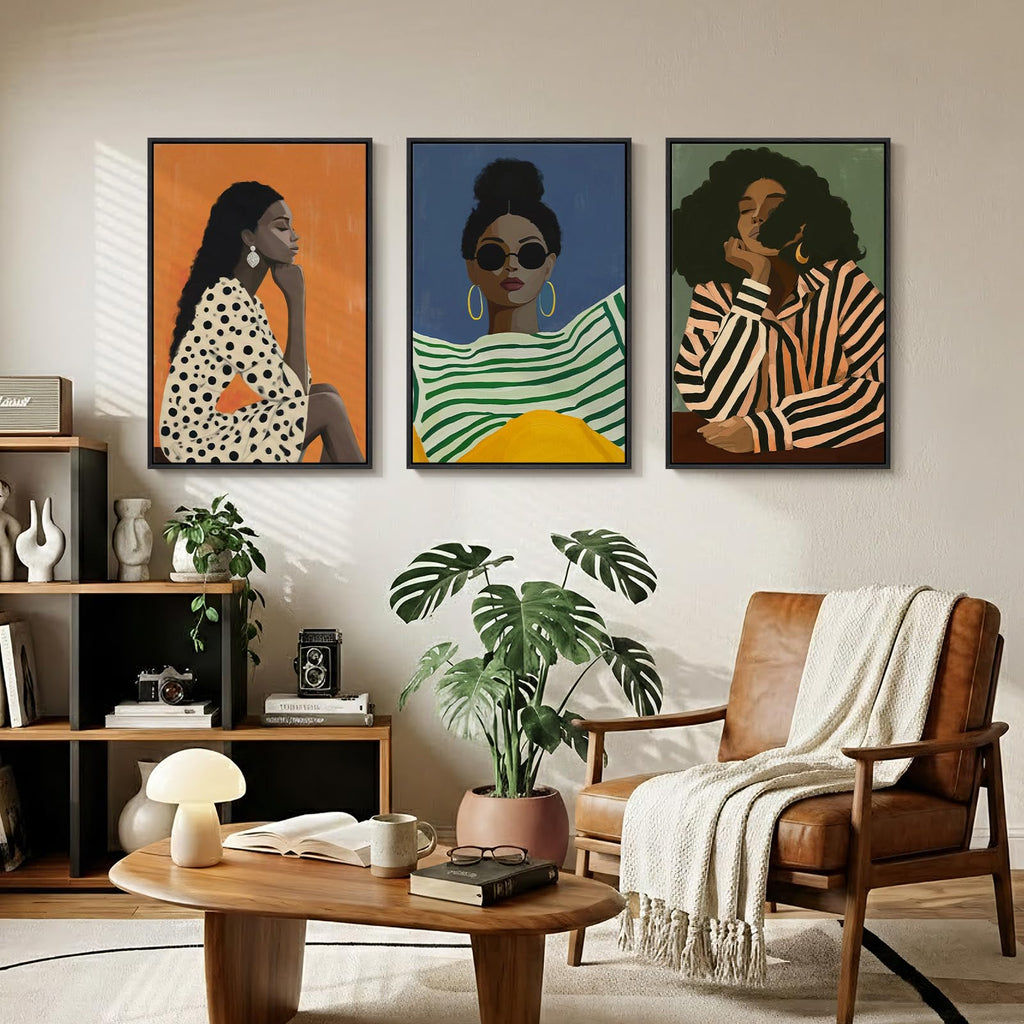 Framed African American Black Woman Wall Art, Set of 3
