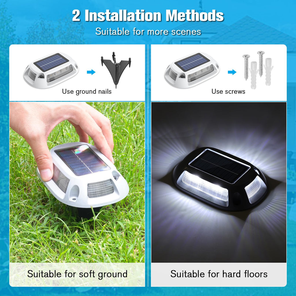 Solar Driveway Lights Dock Deck Lights 12 Pack,9 Colors in 1 Led IP67 Waterproof Outdoor Warning Step Lights