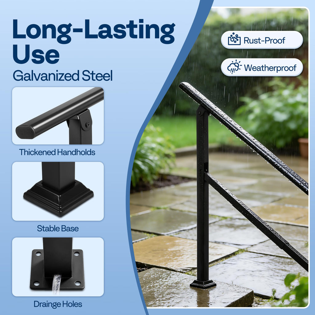 4 Step Adjustable Straight Oval Hand Rails for Outdoor Steps