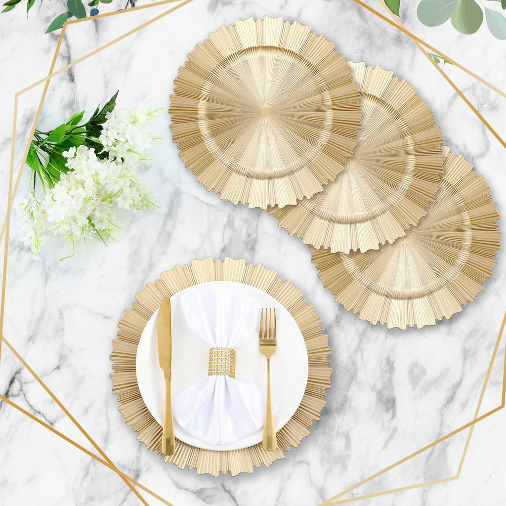 50 Pcs Champagne Gold Charger Plates Bulk, 13 Inch Round Chargers