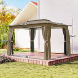 10' x 12' Outdoor Patio Gazebo, Heavy Duty Gazebo Canopy Shelter with Double Roof, Curtains, Netting, Steel Frame