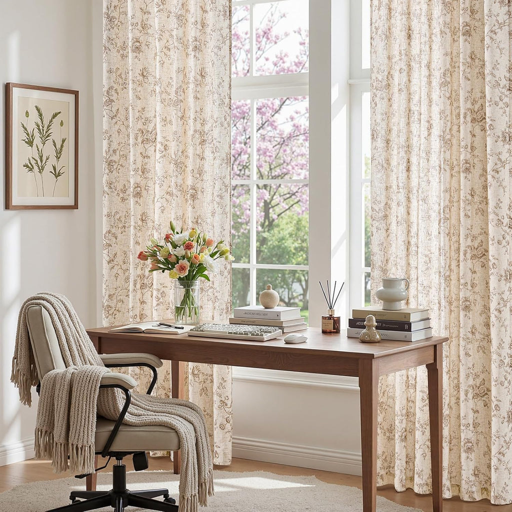 Amlie Linen Floral Curtains 84 inch Length Curtains for Living Room Bedroom Farmhouse Country Decor Drapes Light