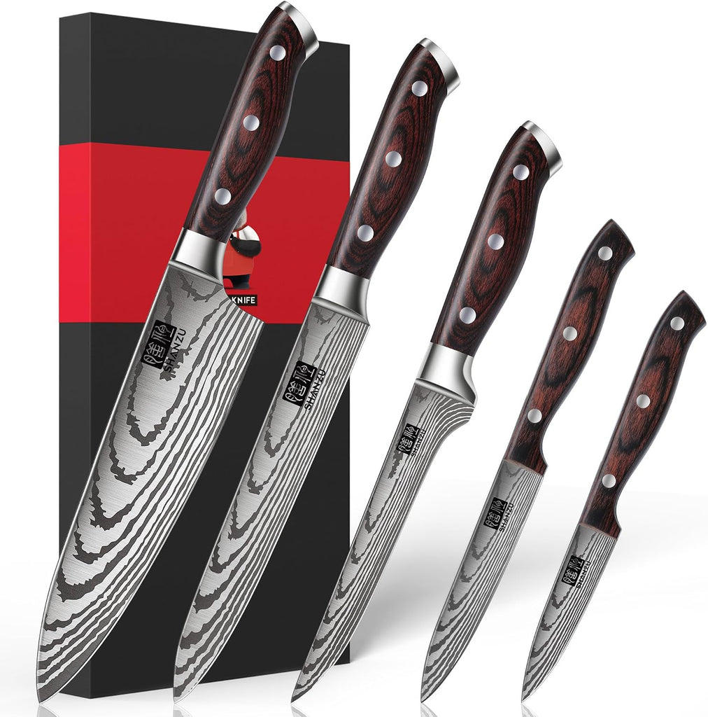 Japanese Chef Knife Set 5 PCS, High Carbon Stainless Steel | Ultra Sharp Kitchen Knives for cooking, Professional