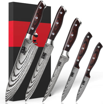 Japanese Chef Knife Set 5 PCS, High Carbon Stainless Steel | Ultra Sharp Kitchen Knives for cooking, Professional