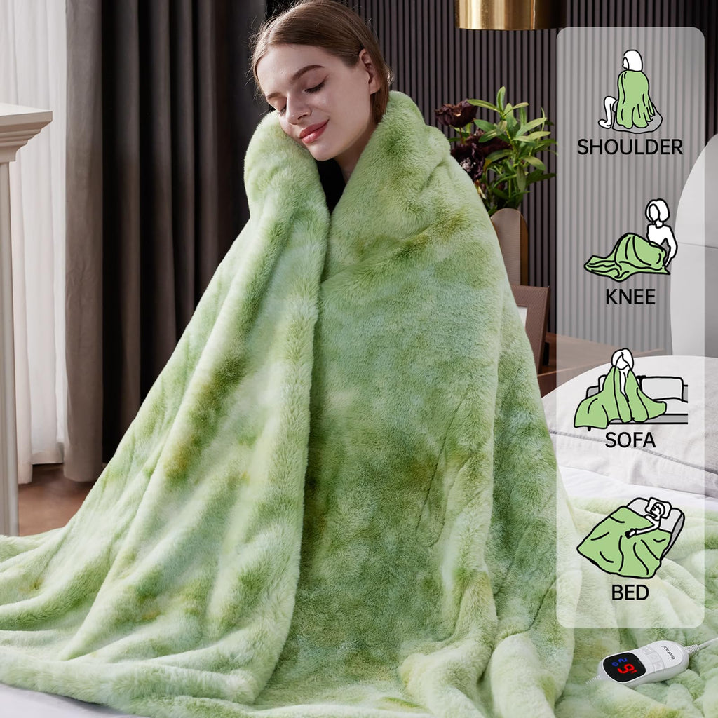 Heated Blanket, Soft Faux Rabbit Fur Electric Throw, 72"×84"