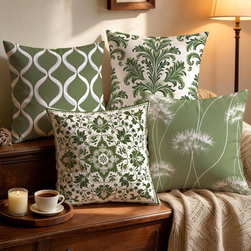 4pc Decorative Throw Pillow Covers 18x18 Sage Green Damask