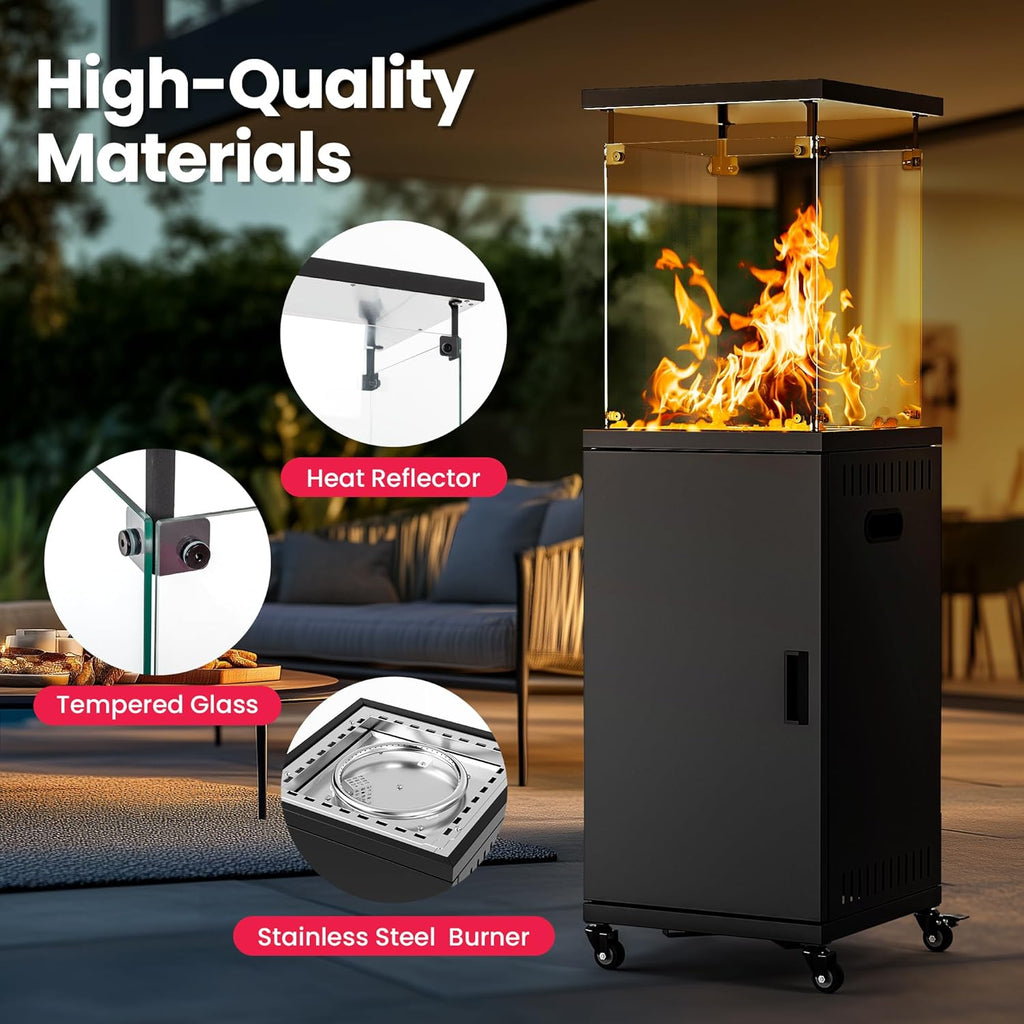 Patio heater, 41,000 BTU Propane Outdoor Heater with Lockable Wheels, CSA Certificated Patio Heater with Cover