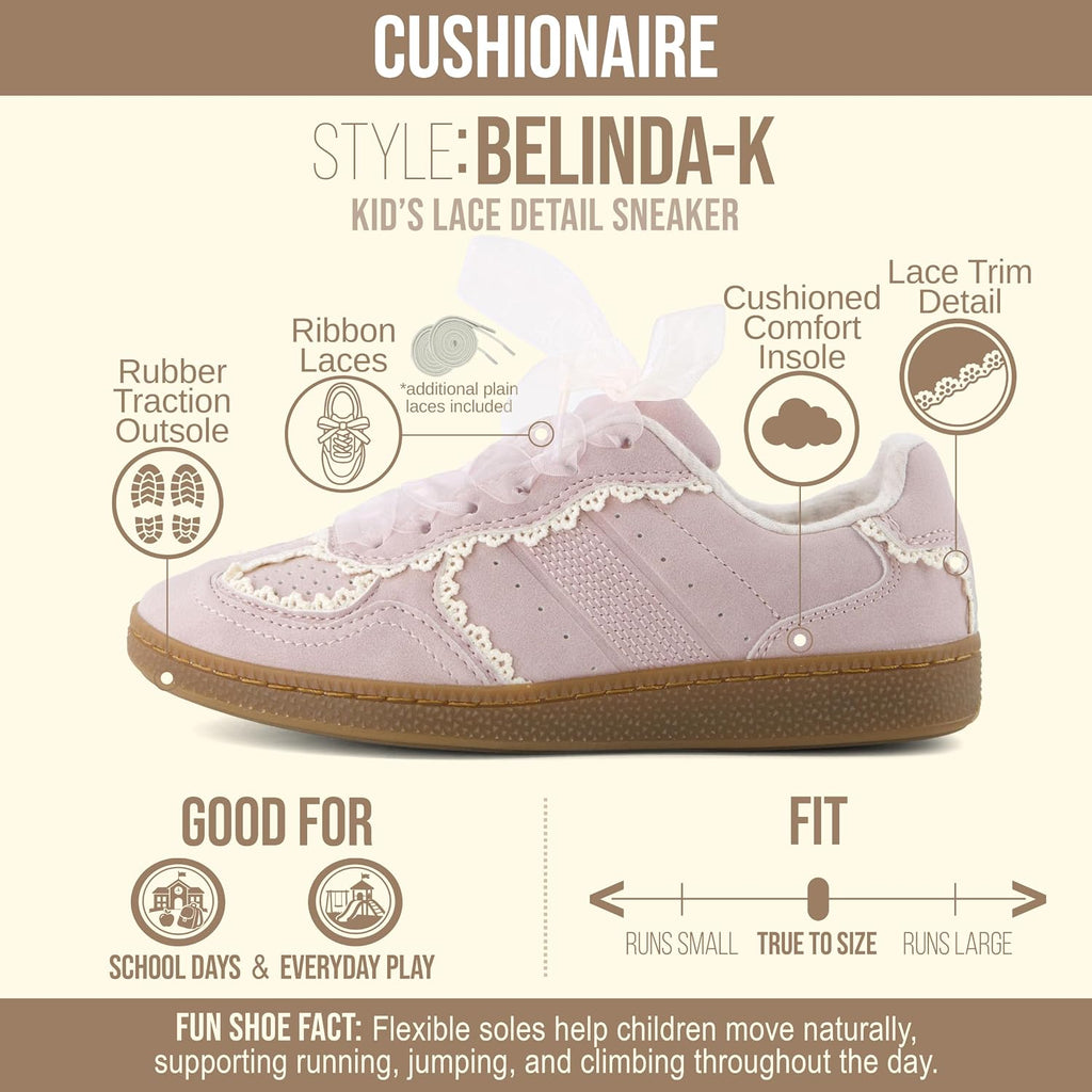 Belinda Lace Detail Casual Sneakers for Girls - Ribbon Lace-Up Girls Shoes with Soft Cushion Support