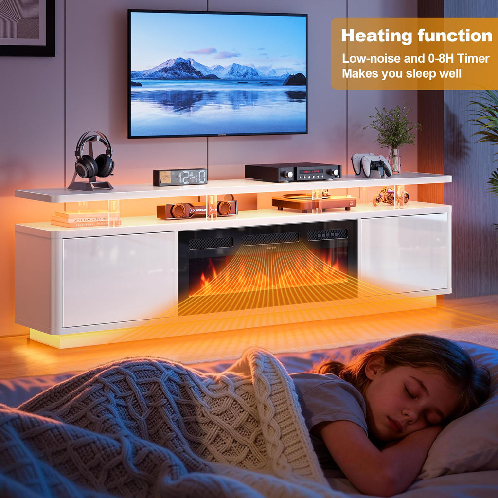 80" Fireplace TV Stand with Double LED Lights for TVs UP to 80", Electric Fireplace Entertainment Center with Storage