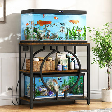 20-29 Gallon Aquarium Stand with Power Outlet, 3 Tier Heavy Duty Metal Fish Tank Stand with Storage Shelf, Fish Tank
