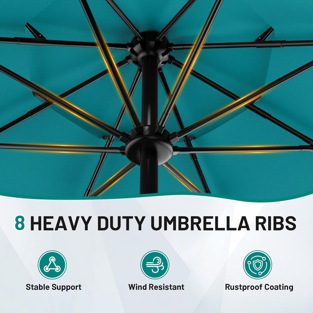 9ft 3-Tier Patio Umbrellas, Outdoor Umbrella with 8 Sturdy Ribs UV Protection Windproof