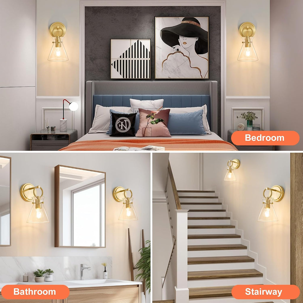 Gold Wall Sconces Set of 2 Modern Vanity Light Fixtures for Bathroom Wall Mount Lighting Lamp Hardwired Farmhouse