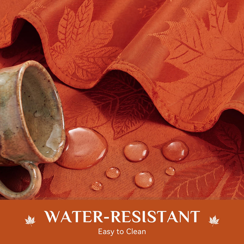 Fall Jacquard Round Tablecloth, 70 Inch Burnt Orange