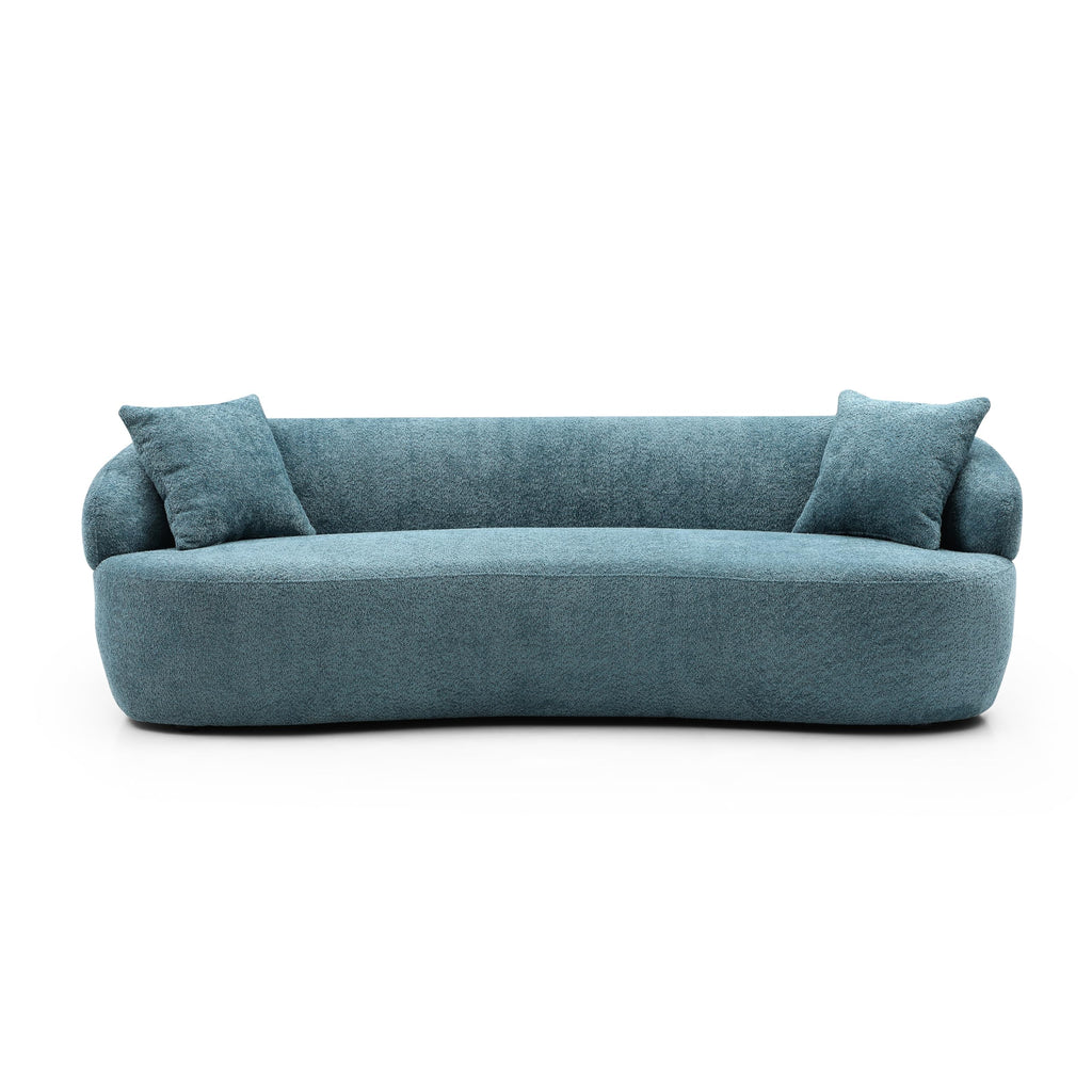Modern Curved Sofa Couch, Oversized Curved Sofa Comfy Teddy Fleece Boucle Couches with 2 Pillows Apartment Office
