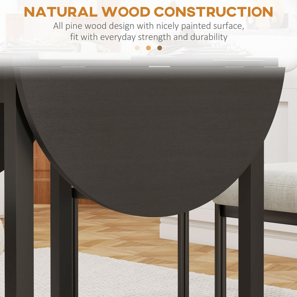 55" Solid Wood Kitchen Table for 4-6 People Oval Drop Leaf Black