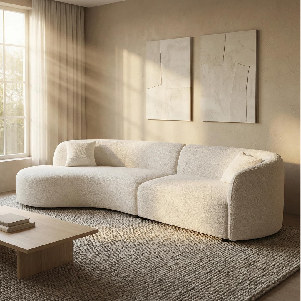 Curved Sectional, 127", 2-Piece, Chaise, Deep Seats, Boucle, Modern