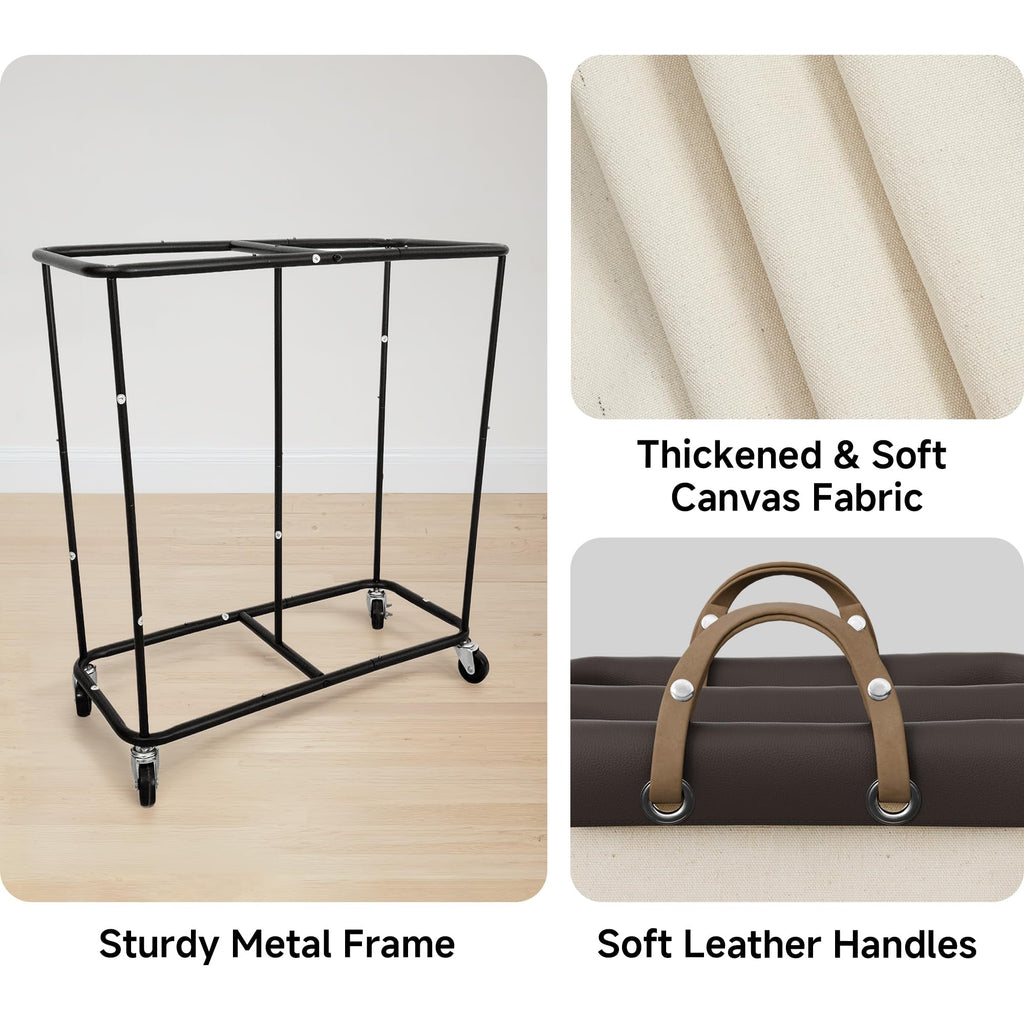 2 Section Laundry Hamper with Wheels, 280L Beige Sorter Cart