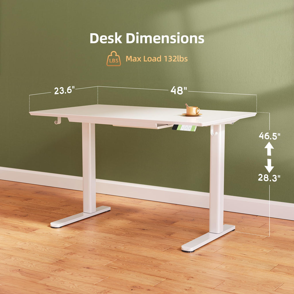 Glass Standing Desk with Drawers 48×24 Inch Super White