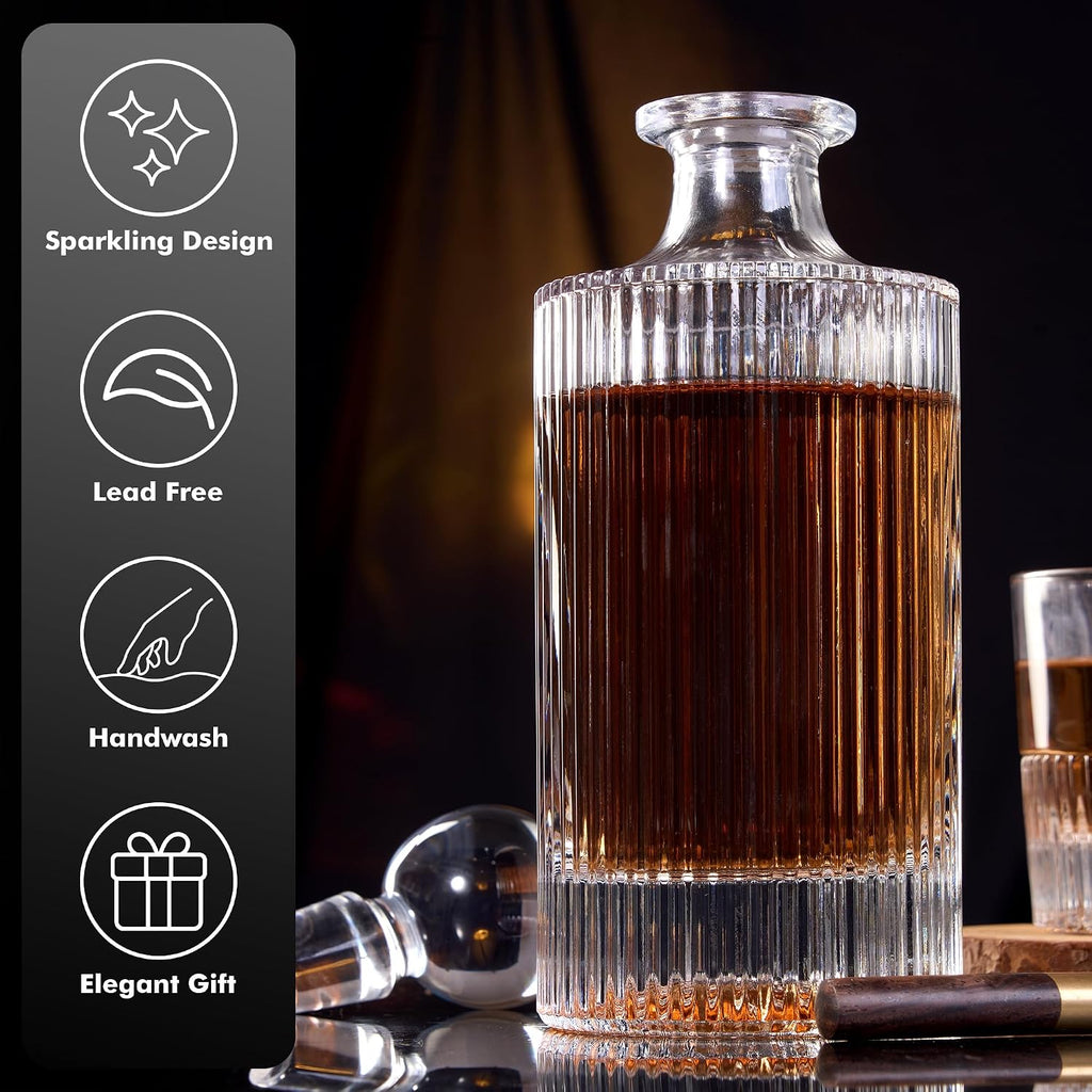 Whiskey Decanter with Stopper - 27 Oz Crystal Glass Design, Liquor Decanter, Leak-Resistant for Bourbon & Scotch