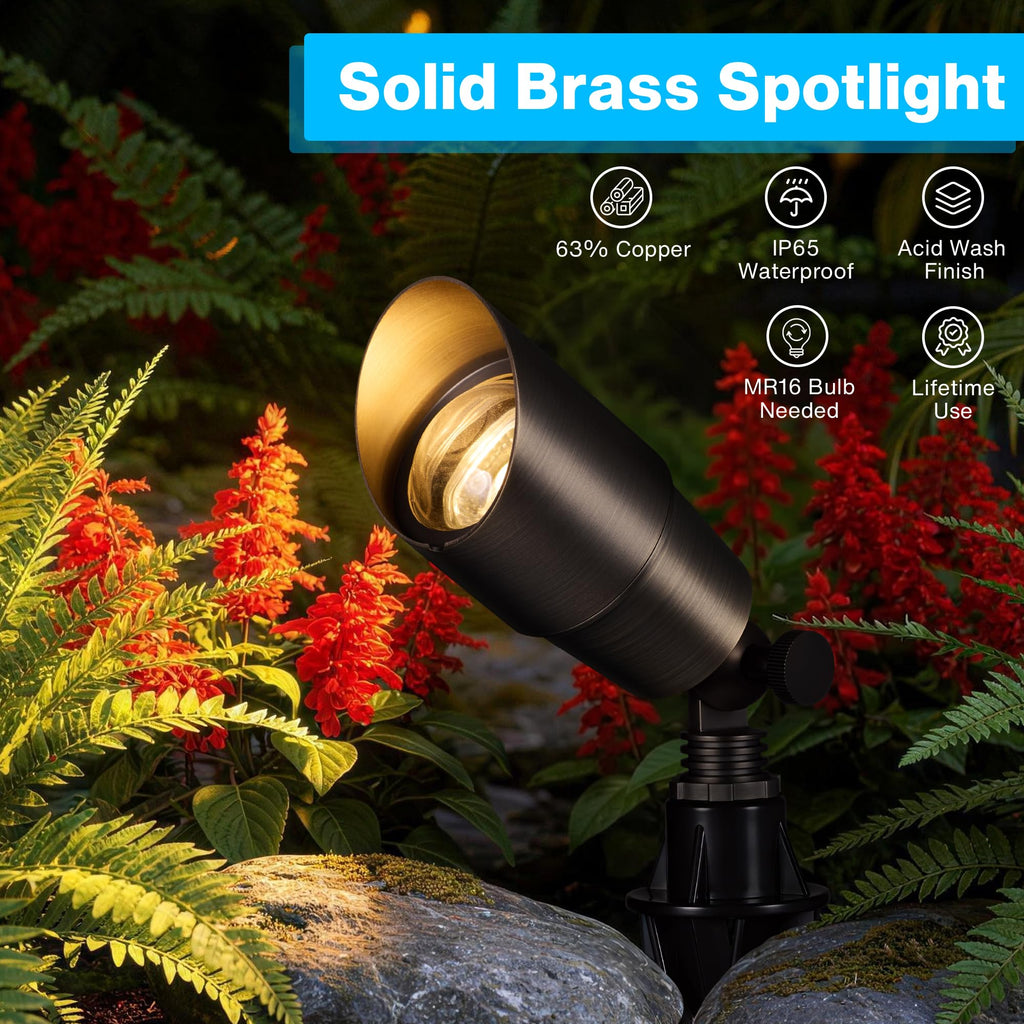Solid Brass Low Voltage Landscape Spotlights 12V Heavy Duty LED Landscape Lighting Waterproof Outdoor Spotlight