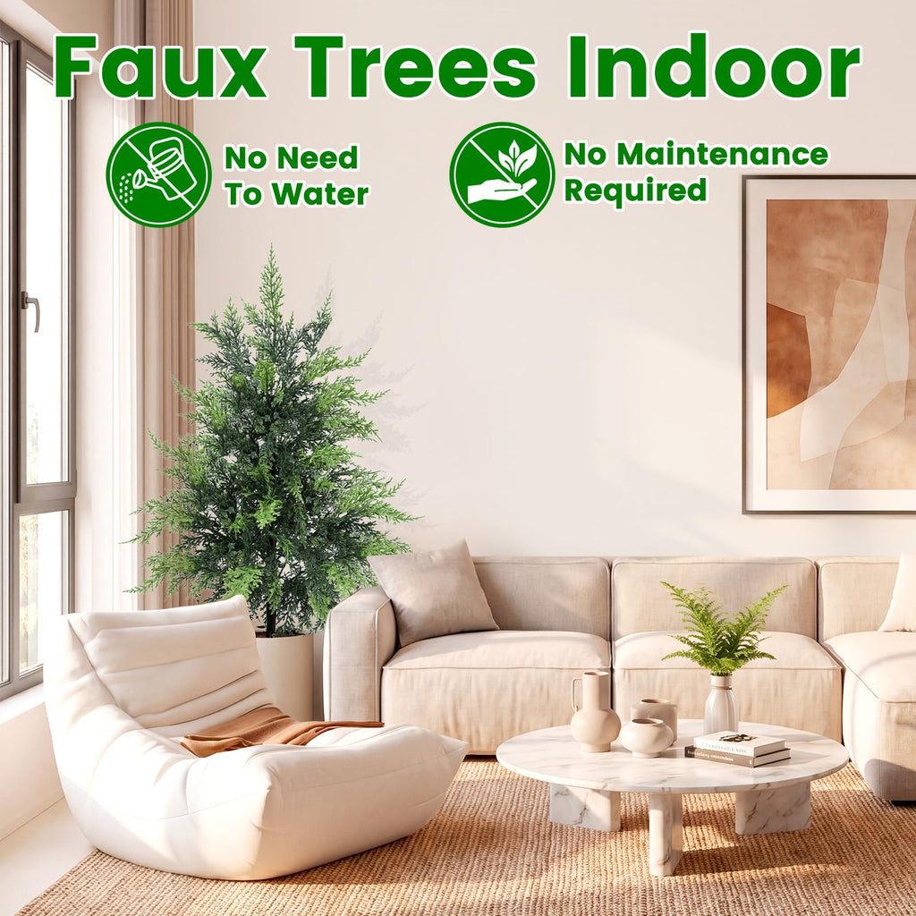 Outdoor Artificial Topiary Cedar Tree Real Touch Faux Pine Evergreen Shrub Plant UV Resistant Greenery Tree with Pot
