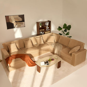 139" U-Shaped Cloud Couch, Modular Sectional, Deep Seats, Camel