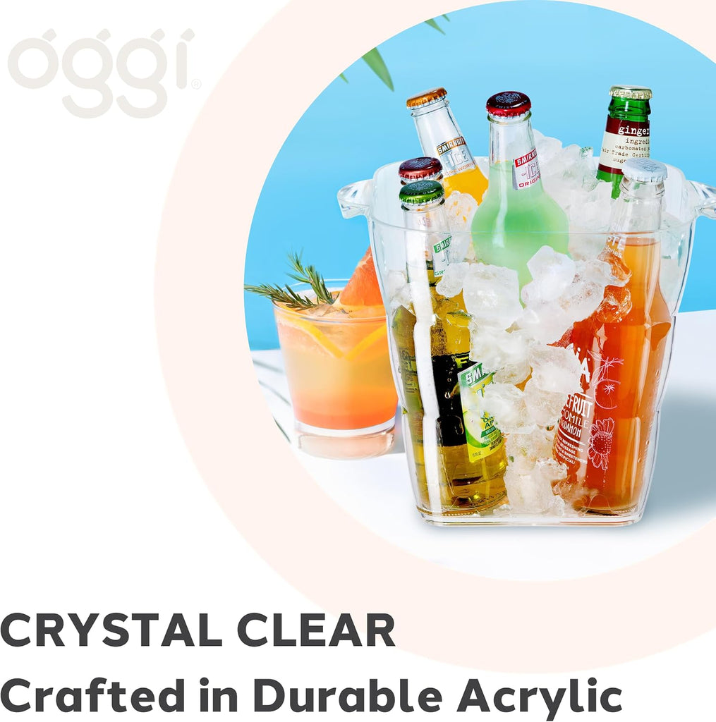 Acrylic Square Ice Bucket - Clear Beverage Cooler w/Handles, Wine Cooler, Beer Chiller, Ideal Drink Buckets