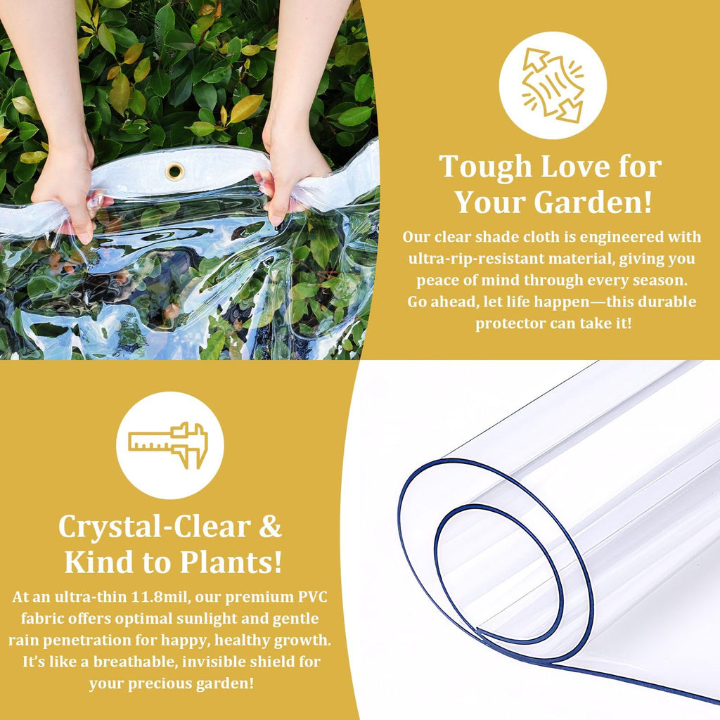 Outdoor Vinyl Curtain Customized Size, 11' W x 12' L Heavy-Duty Waterproof Clear Panel with Grommets, Privacy Clear