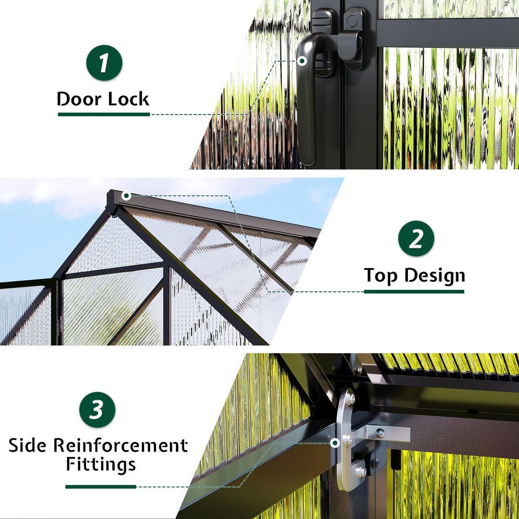 8x10 FT Walk-in Polycarbonate Greenhouse with 2 Top Windows