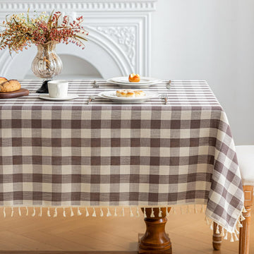 Checkered Tablecloth Rectangle Cotton Linen Gingham Table Cloth with Tassel Washable Wrinkle Free Heavy Duty Buffalo