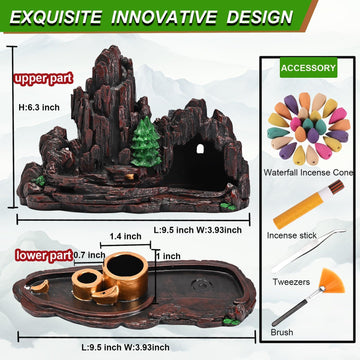 Mountain Waterfall Incense Burner,Backfall Incense Holder River, Incense Falls Meditation Decor for Room with Upgrade - Set of 5