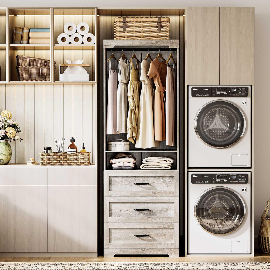 Freestanding Closet System with Adjustable Shelves & 3 Drawers