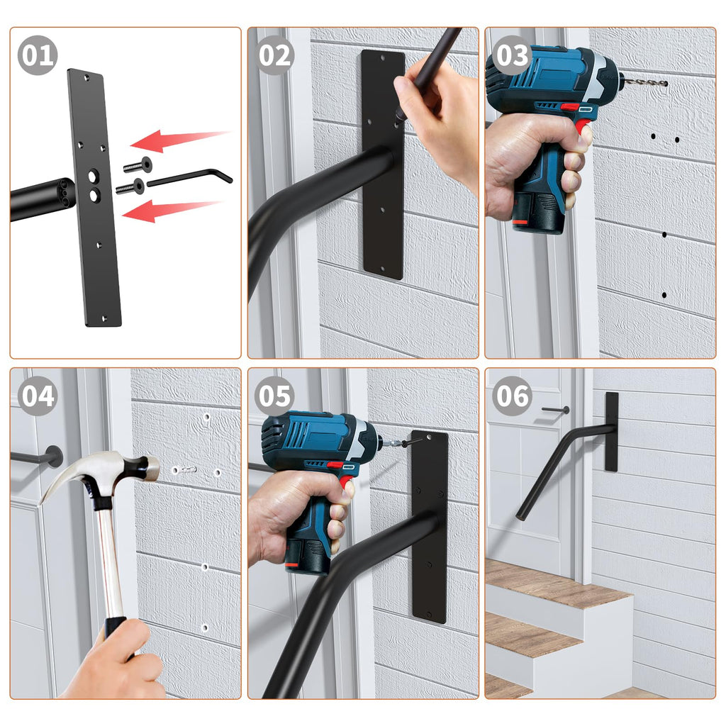 Angled Outdoor Handrail for 1-3 Steps, Metal Stair Support Rail for Porch