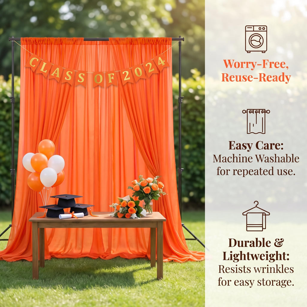 Orange Sheer Curtains 120 Inches Long Chiffon Drapes 2 Panels 29x120