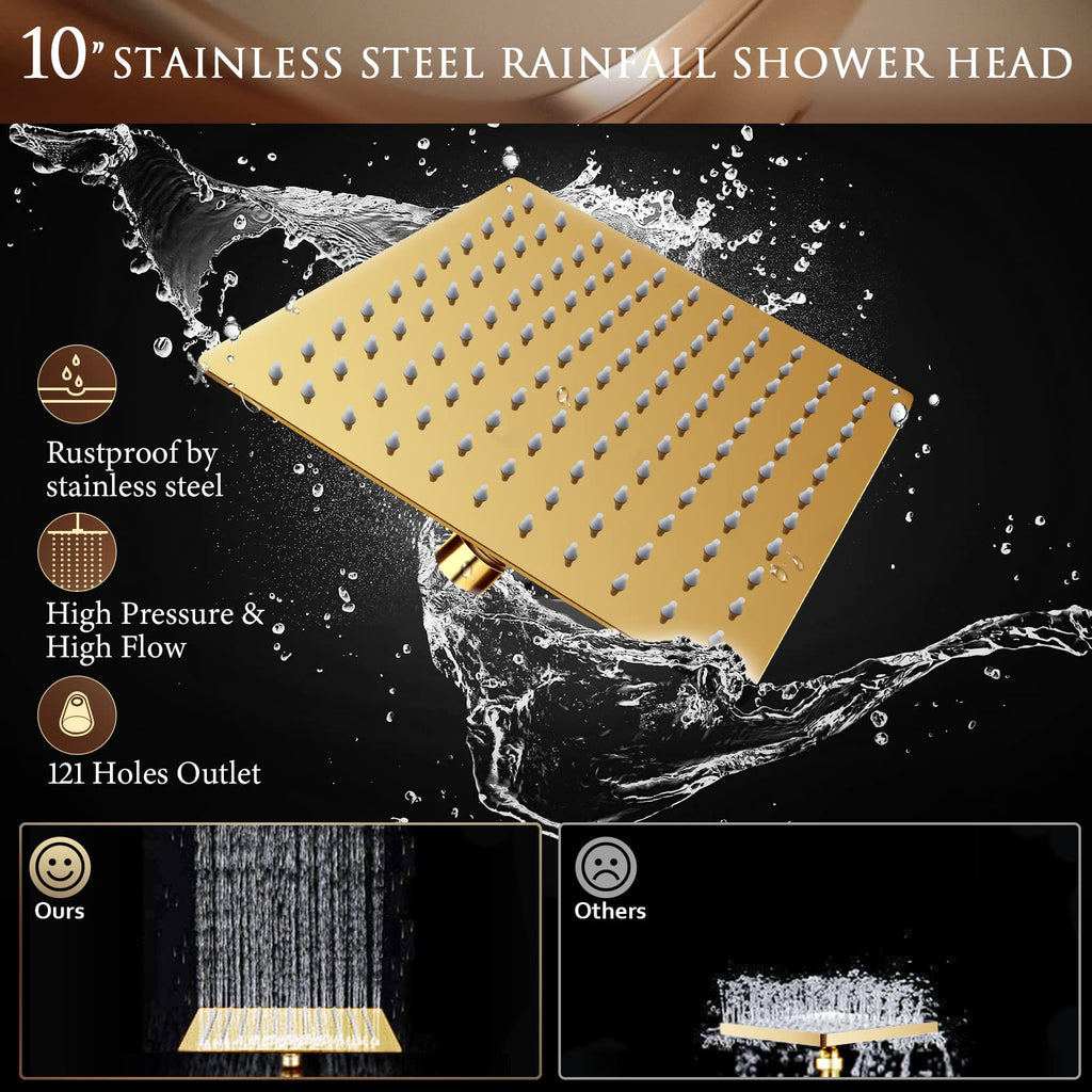 10" Gold Shower Head with Handheld, 5 Spray Handheld with 11" Extension Arm