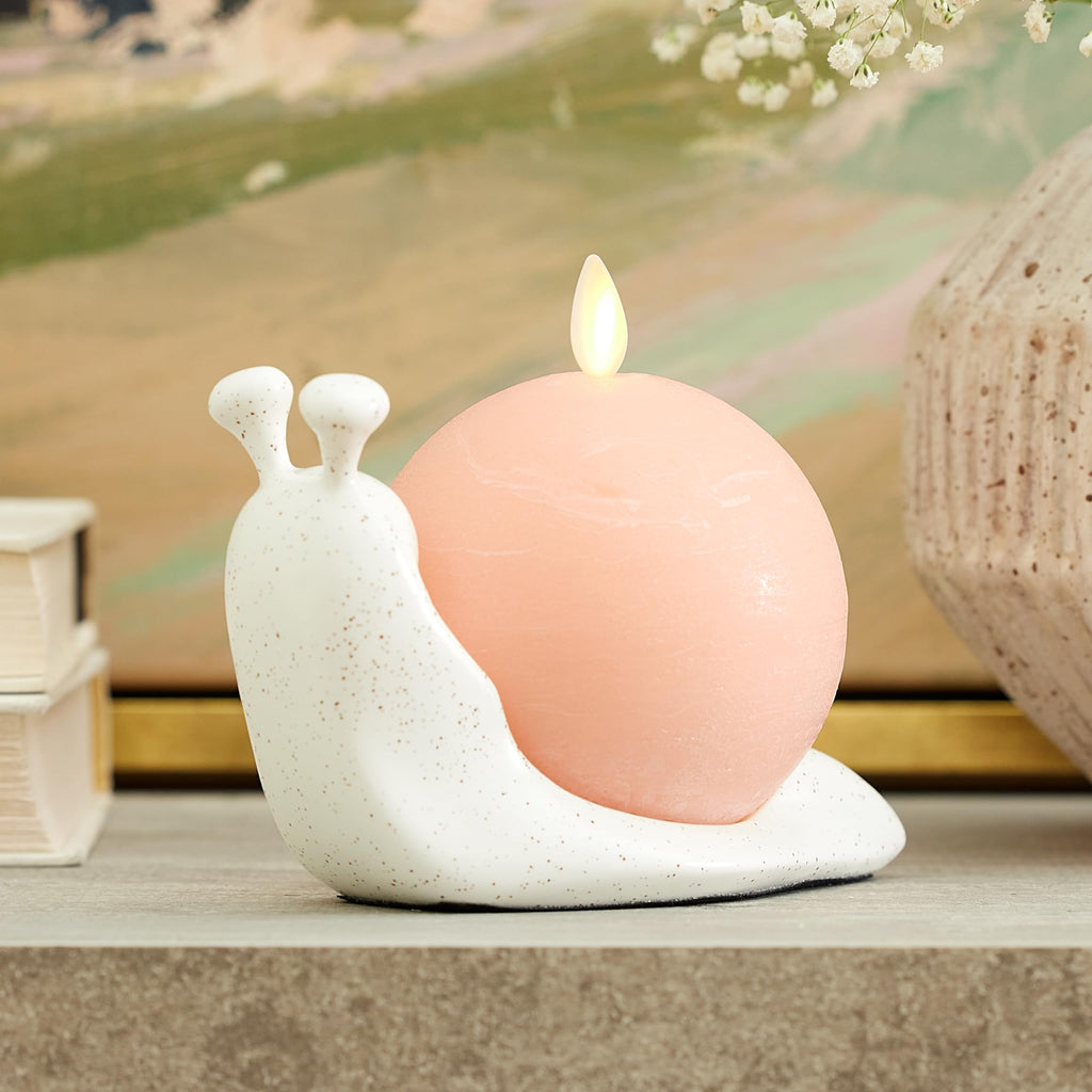 Candlestick Holder White Speckled Ceramic Snail, 5.7" x 3.8" Design, Holds the Chalky Sphere Compatible, Safe