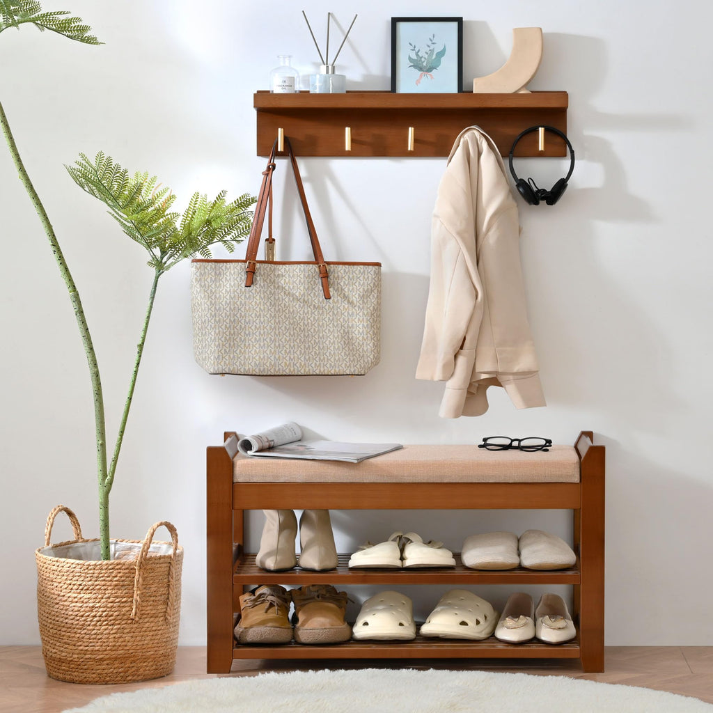 Shoe Rack for Front Door Entrance, 28" Entryway Bench with Coat Rack, Hall Tree Shoe Bench with Storage for Entry