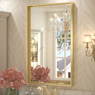 16 x 24 Inch Gold Bathroom Mirror for Vanity, Rectangular Wall Mirror Aluminum Alloy, Metal Frame Rectangle Modern