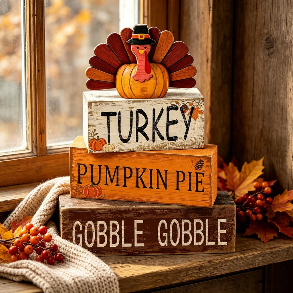 Turkey Fall Thanksgiving Decor, Fall Decorations - Set of 4