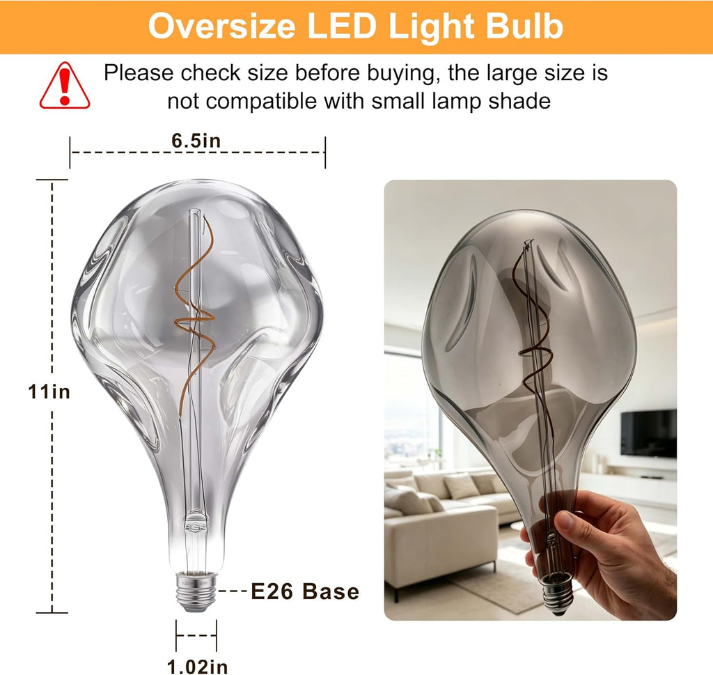 Dimmable Oversized LED Edison Bulb 40 Watt Equivalent, Smoke Grey