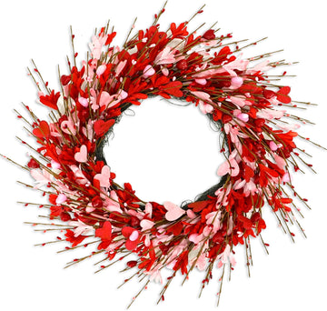Valentine's Day Wreath for Front Door Valentine Wreath with forsythia Flowers,Pink and red Hearts Outdoor Wedding