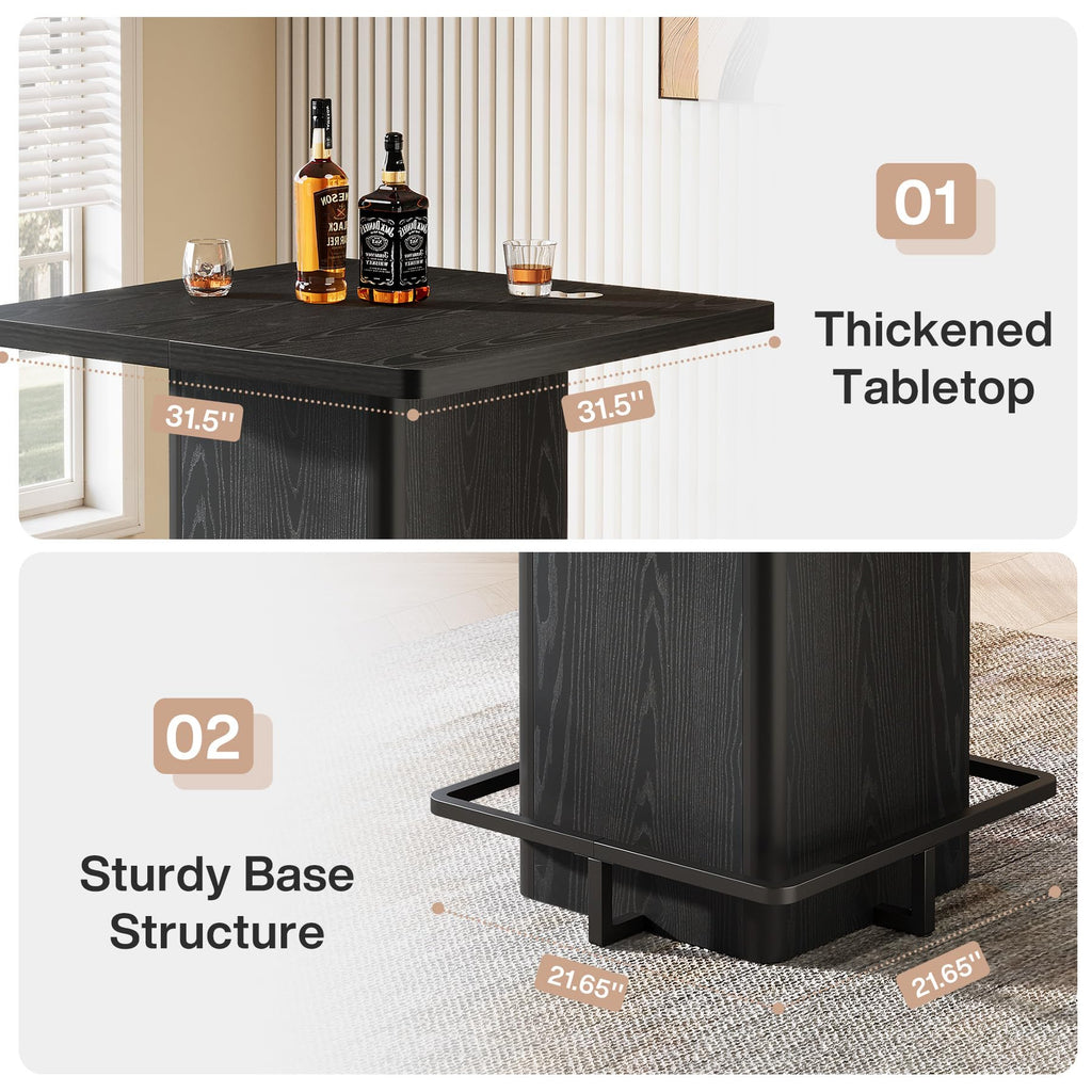 Bar Table, 39.37" High Square Pub Table for Small Bars, Dining Room, Kitchen, Black (Only Table) (Black)