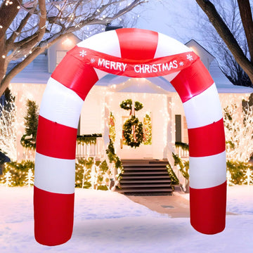 8FT Inflatable Candy Bar Arch Outdoor Decoration, Christmas Blow Up Yard Decorations, Built-in LED Lights Inflatables