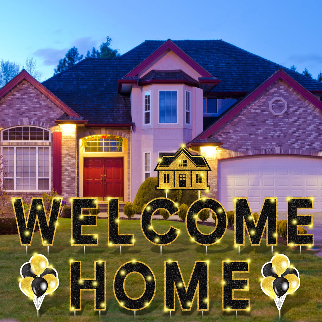 14 Pcs Welcome Home Yard Sign with Stakes LED Light 12.6" Welcome Home Lawn Sign Outdoor Yard Letters Decorations
