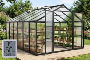 10x12 FT Greenhouse with Hygrometer, Windproof UV Protection Green Houses