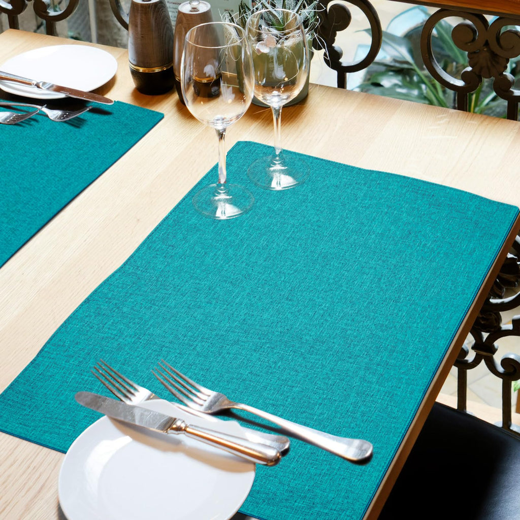 Cloth Placemats Set of 4, Cotton Linen Blend Place Mats, Teal