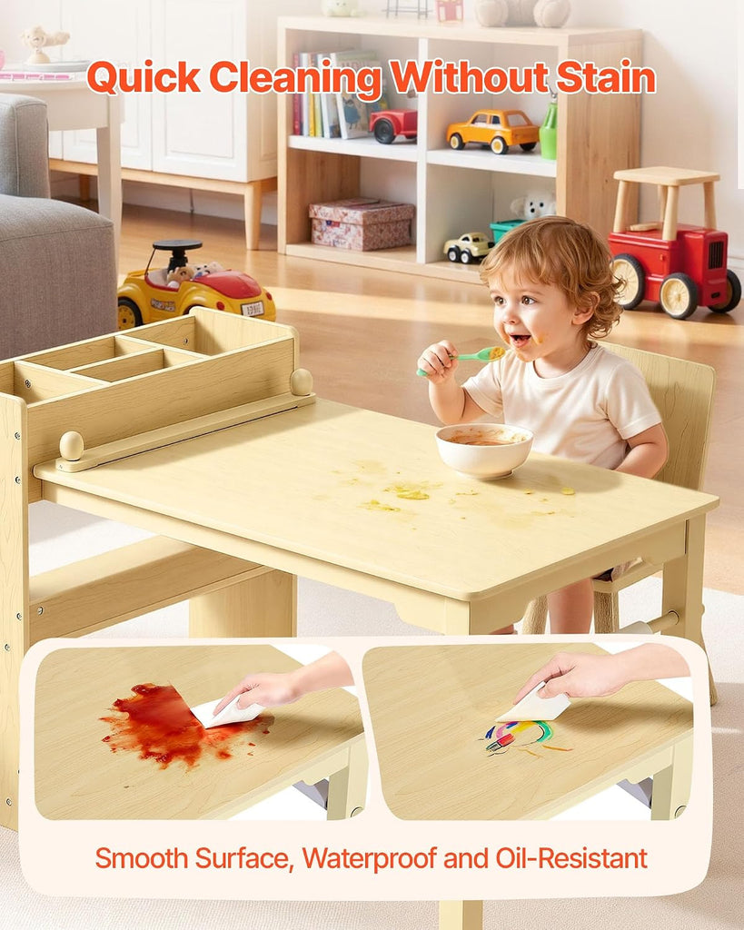 Kids Art Table and Chair Set, Toddler Activity Table with Storage, Wood Kids Craft Desk with Paper Roll for Drawing
