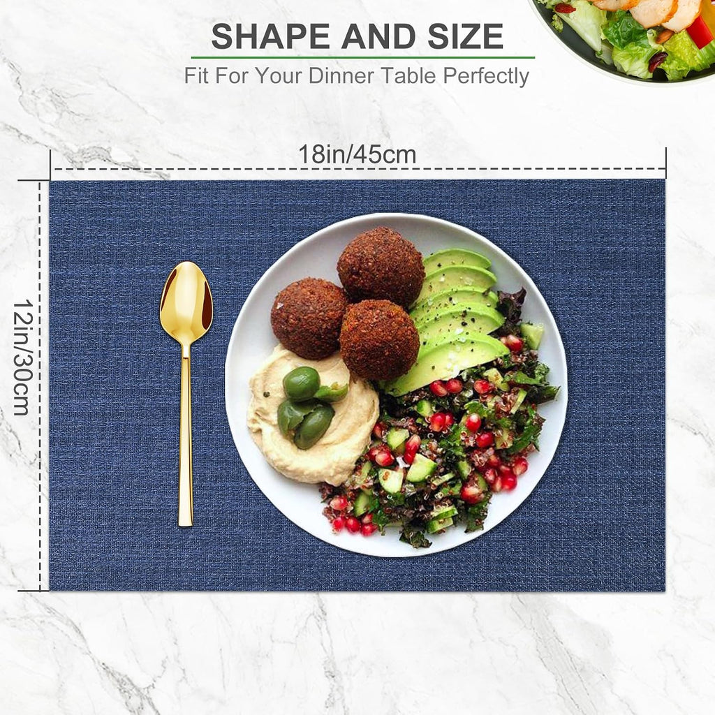 Placemats, Woven Vinyl Placemat for Dining Table Washable Wipeable Kitchen Place Mats Durable Indoor Outdoor - Set of 6