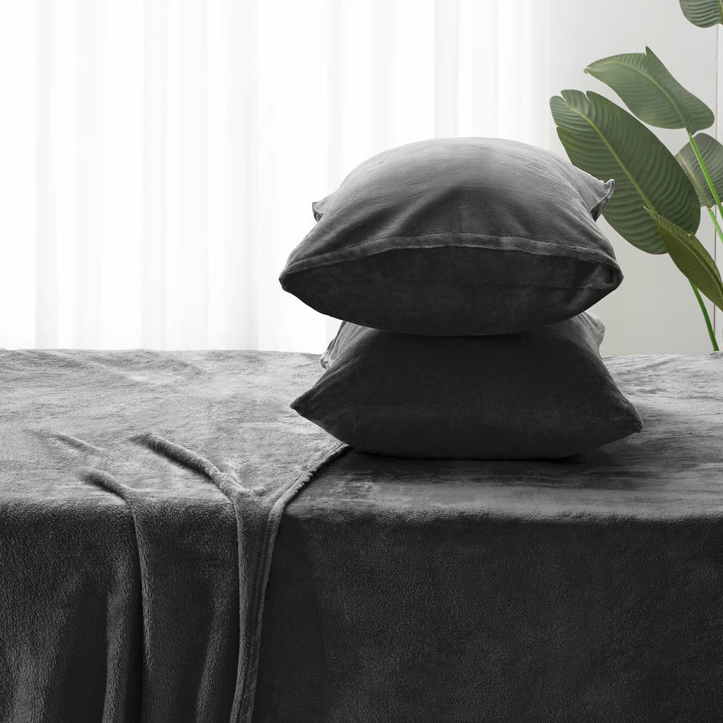 Flannel Sheets Queen Size, Dark Gray, 4 Pieces